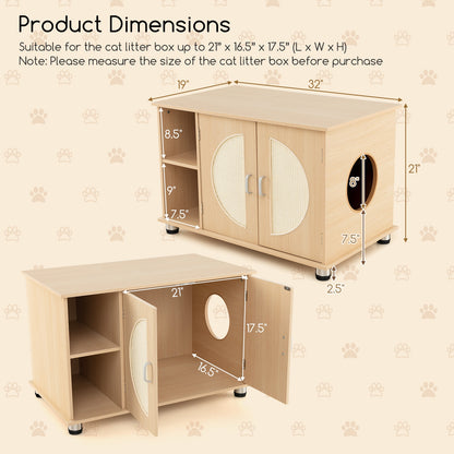 Cat Litter Box Enclosure with Sisal Scratching Doors and Adjustable Metal Feet, Natural Cat Houses at Gallery Canada