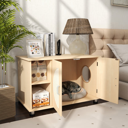 Cat Litter Box Enclosure with Sisal Scratching Doors and Adjustable Metal Feet, Natural Cat Houses at Gallery Canada