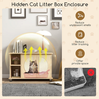 Cat Litter Box Enclosure with Sisal Scratching Doors and Adjustable Metal Feet, Natural Cat Houses at Gallery Canada