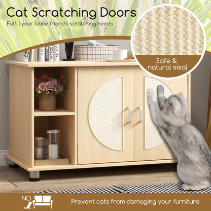 Cat Litter Box Enclosure with Sisal Scratching Doors and Adjustable Metal Feet, Natural Cat Houses at Gallery Canada