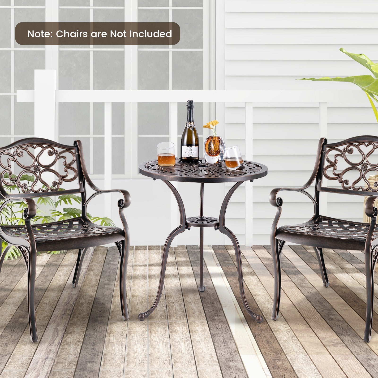 24 Inch Round Cast Aluminum Table Patio Dining Bistro Table with 2 Inch Umbrella Hole, Copper Patio Dining Tables at Gallery Canada