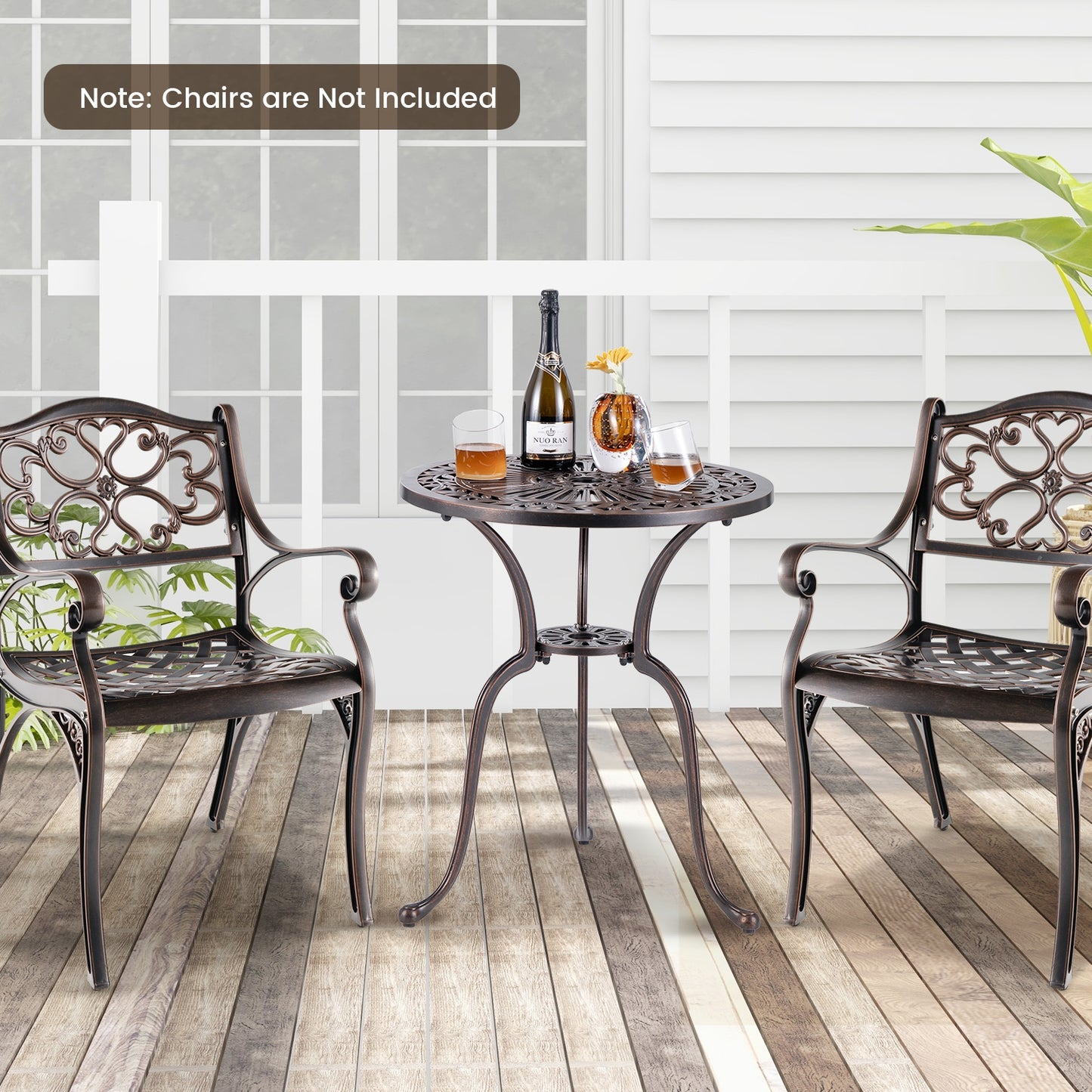 24 Inch Round Cast Aluminum Table Patio Dining Bistro Table with 2 Inch Umbrella Hole, Copper Patio Dining Tables at Gallery Canada