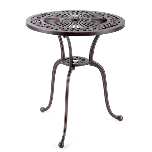 24 Inch Round Cast Aluminum Patio Dining Table, 2 Inch Umbrella Hole, Copper