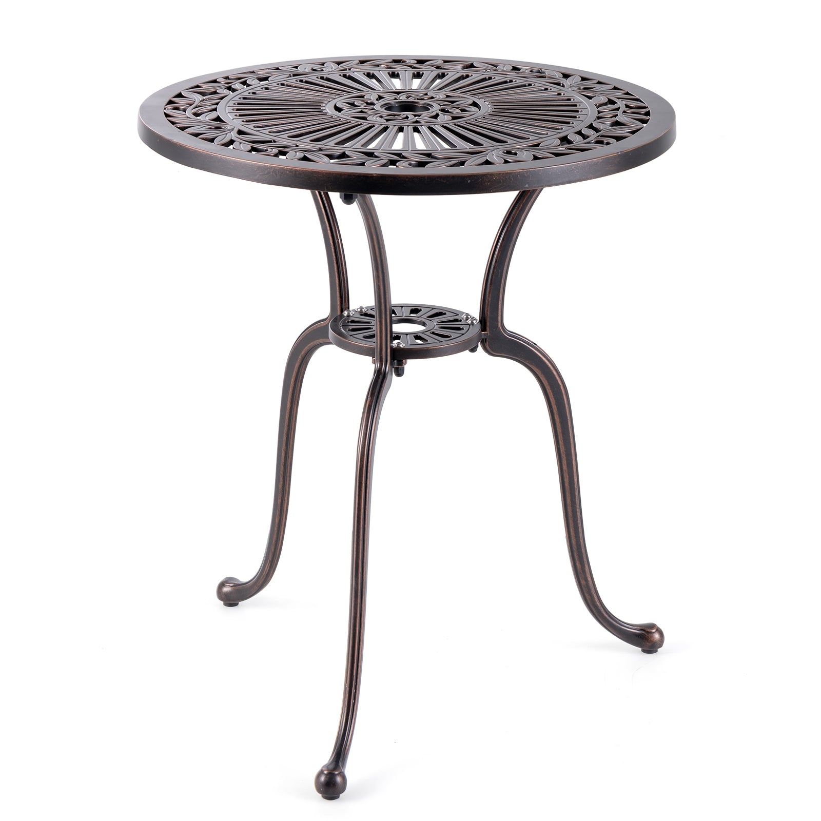 24 Inch Round Cast Aluminum Table Patio Dining Bistro Table with 2 Inch Umbrella Hole, Copper Patio Dining Tables at Gallery Canada