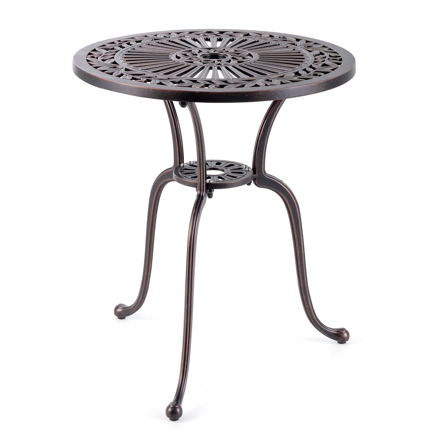 24 Inch Round Cast Aluminum Table Patio Dining Bistro Table with 2 Inch Umbrella Hole, Copper Patio Dining Tables at Gallery Canada
