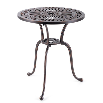 24 Inch Round Cast Aluminum Table Patio Dining Bistro Table with 2 Inch Umbrella Hole, Copper Patio Dining Tables at Gallery Canada