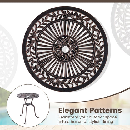 24 Inch Round Cast Aluminum Table Patio Dining Bistro Table with 2 Inch Umbrella Hole, Copper Patio Dining Tables at Gallery Canada