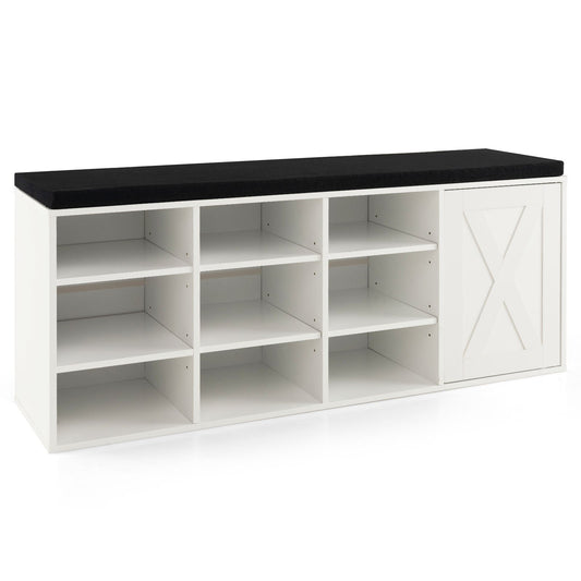 9-cube Shoe Bench with Adjustable Shelves and Removable Padded Cushion, White