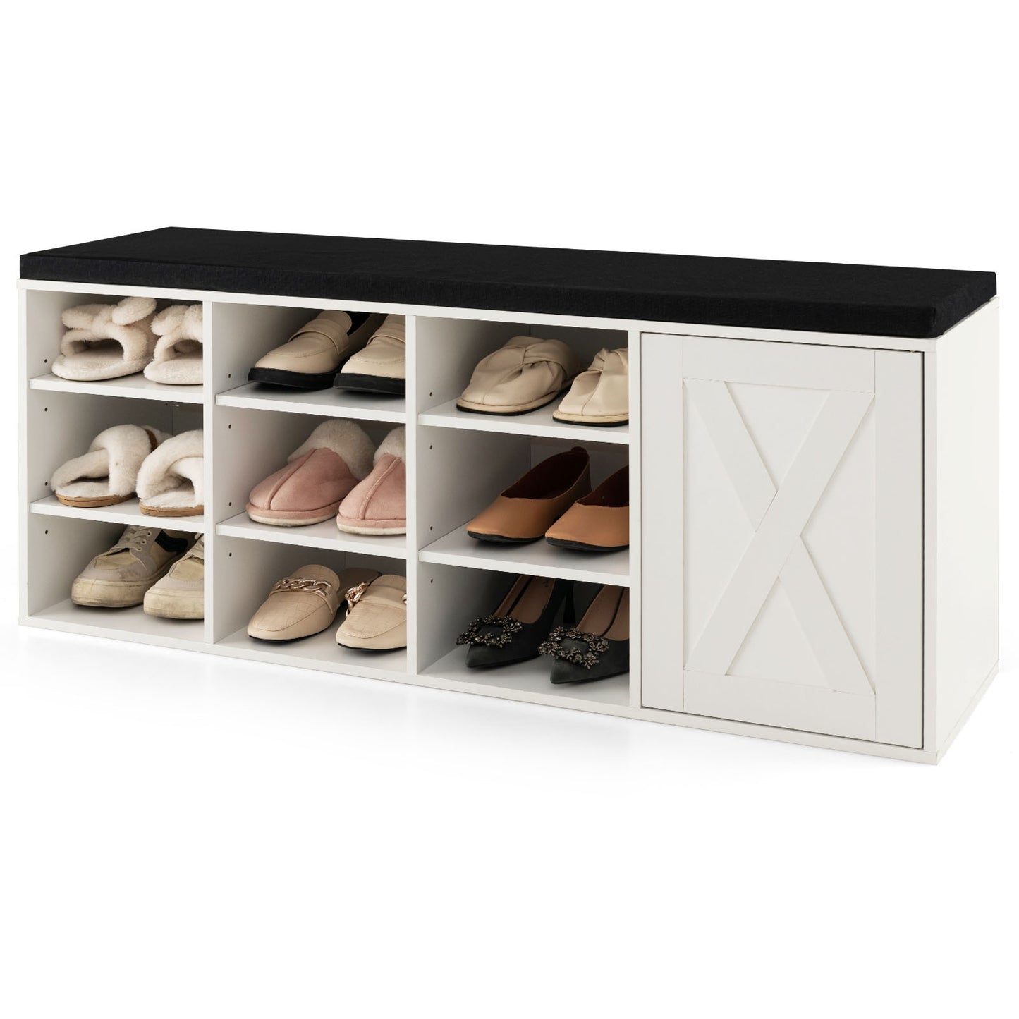 9-cube Shoe Bench with Adjustable Shelves and Removable Padded Cushion, White Shoe Racks & Storage Benches at Gallery Canada