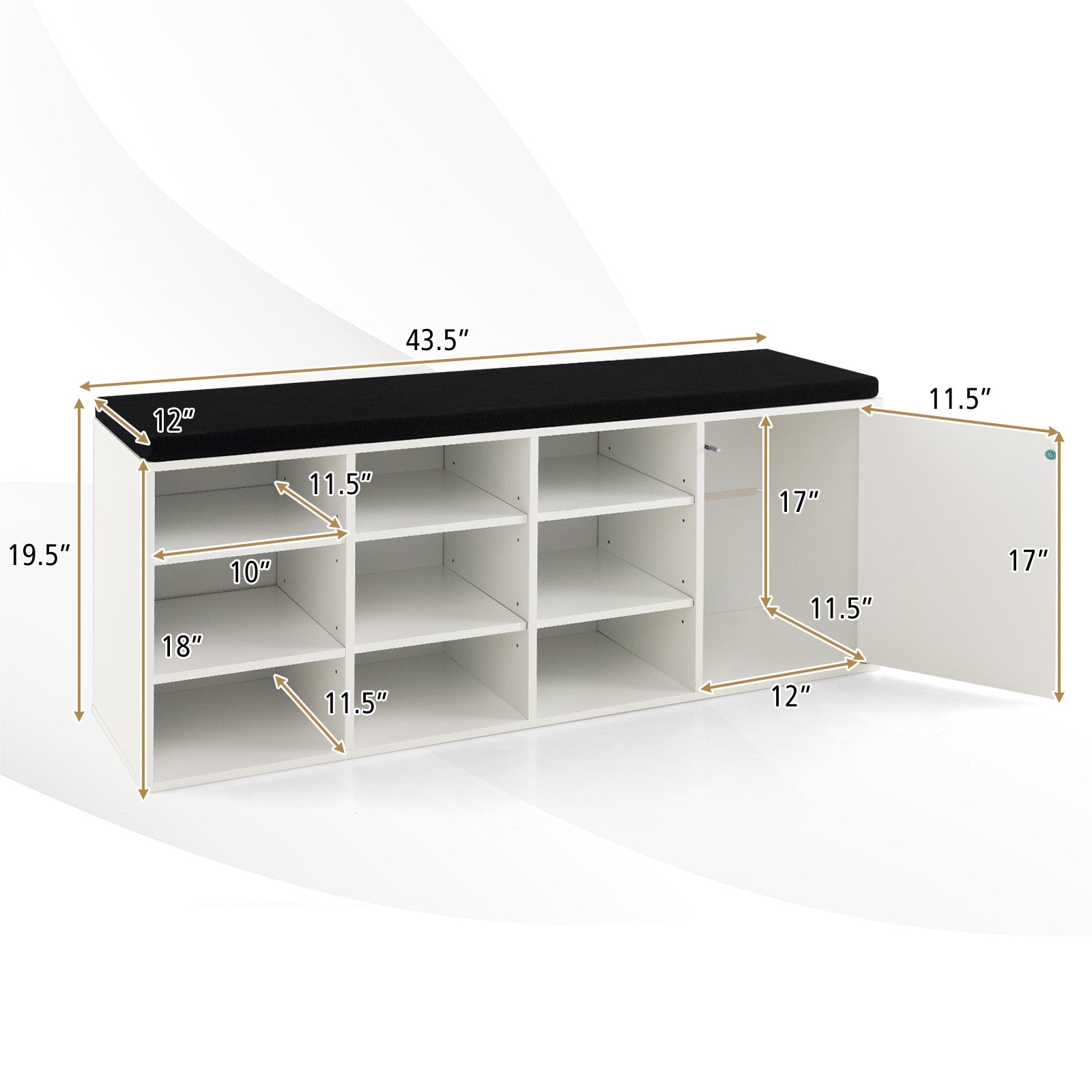 9-cube Shoe Bench with Adjustable Shelves and Removable Padded Cushion, White Shoe Racks & Storage Benches at Gallery Canada