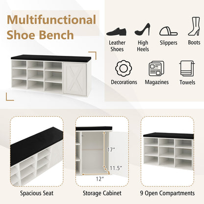 9-cube Shoe Bench with Adjustable Shelves and Removable Padded Cushion, White Shoe Racks & Storage Benches at Gallery Canada