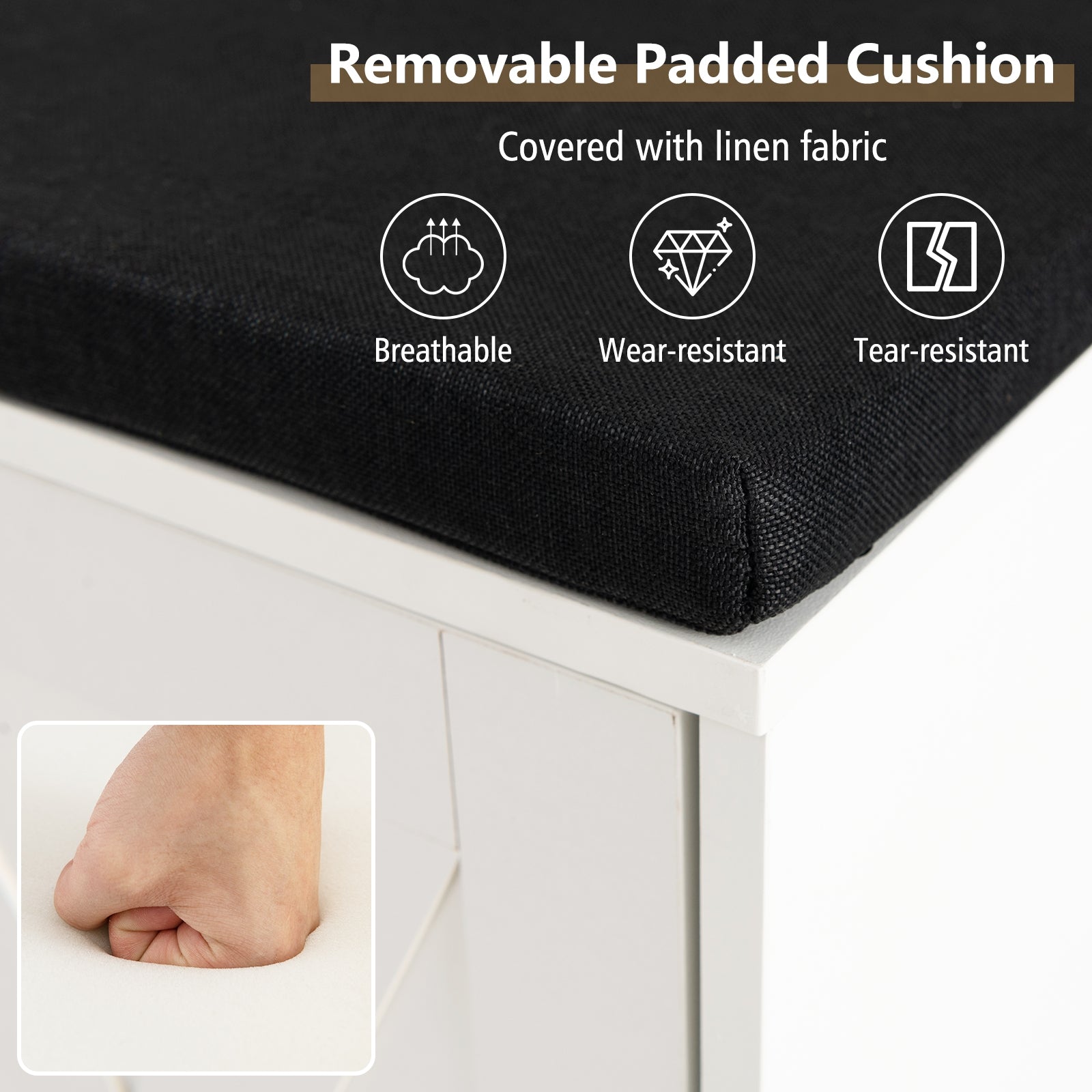 9-cube Shoe Bench with Adjustable Shelves and Removable Padded Cushion, White Shoe Racks & Storage Benches at Gallery Canada