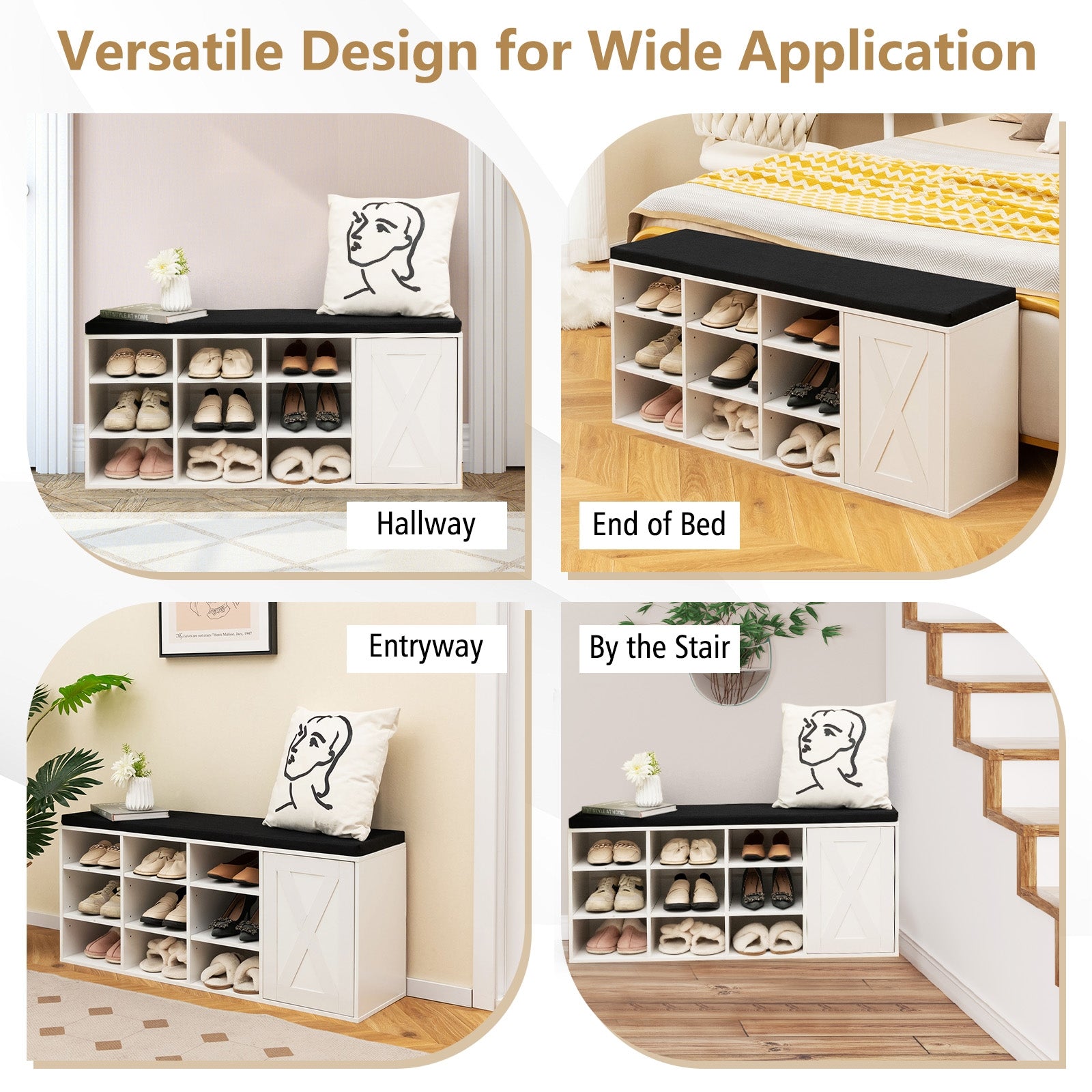 9-cube Shoe Bench with Adjustable Shelves and Removable Padded Cushion, White Shoe Racks & Storage Benches at Gallery Canada