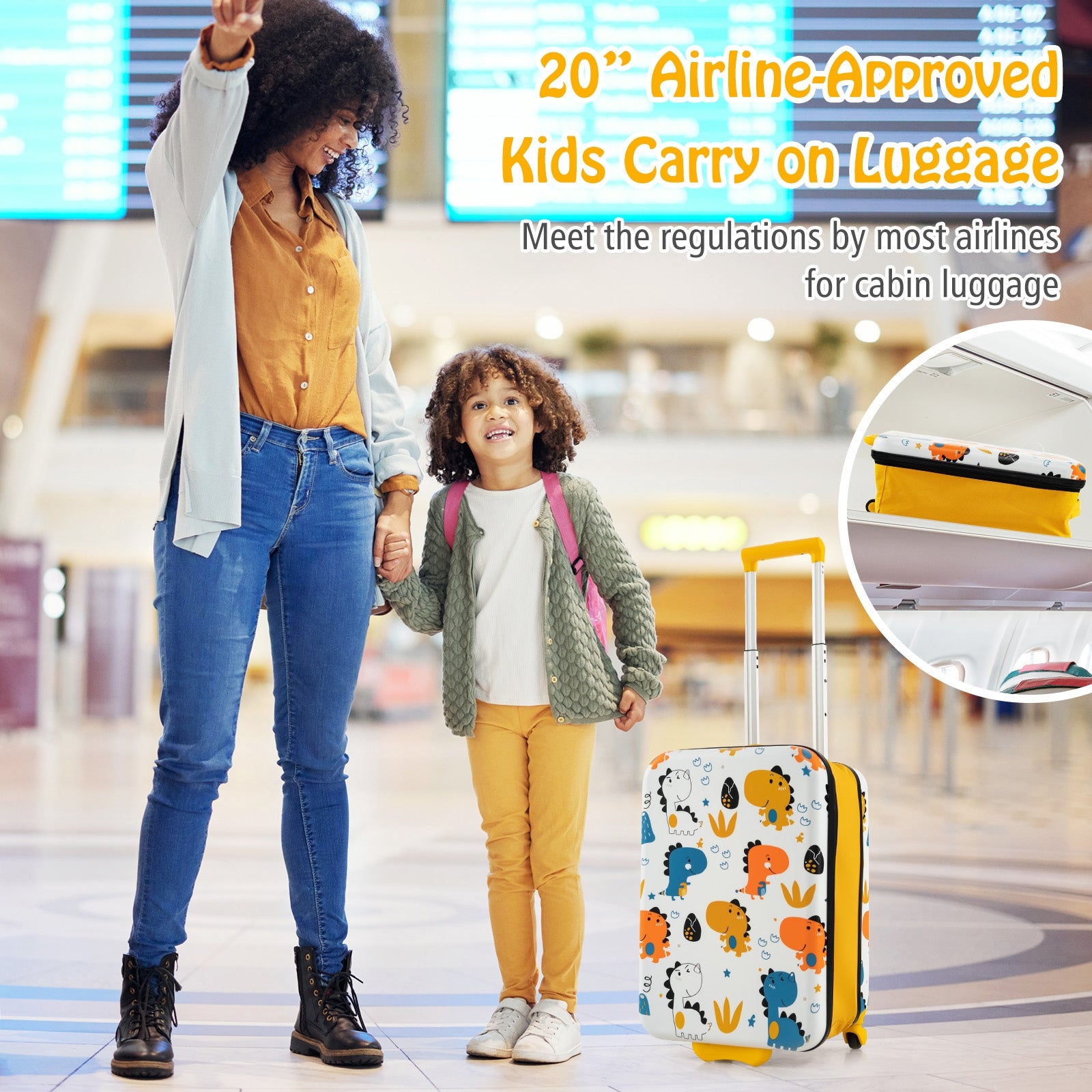 20 Inch Kids Rolling Luggage Foldable Hardshell Carry-on Suitcase on Wheels, Yellow Kids Luggage at Gallery Canada