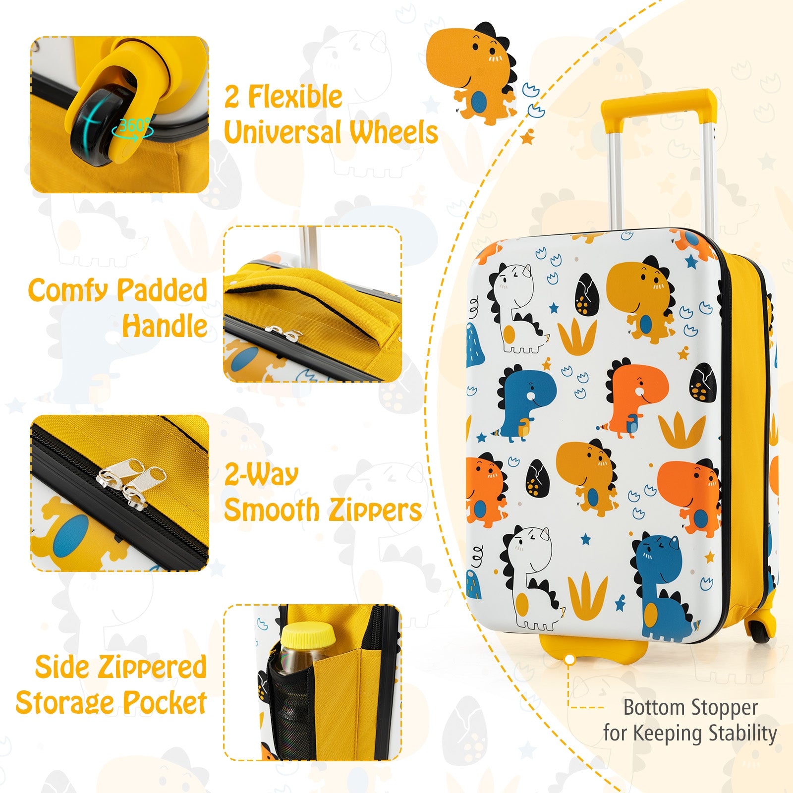 20 Inch Kids Rolling Luggage Foldable Hardshell Carry-on Suitcase on Wheels, Yellow Kids Luggage at Gallery Canada