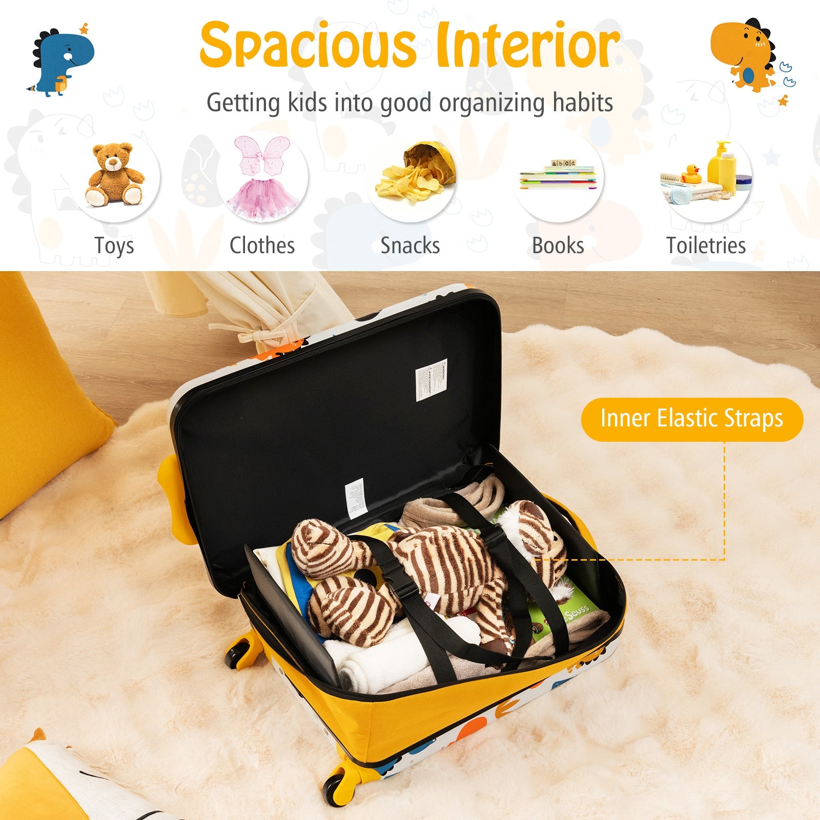 20 Inch Kids Rolling Luggage Foldable Hardshell Carry-on Suitcase on Wheels, Yellow Kids Luggage at Gallery Canada