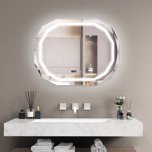 Anti-Fog Bathroom Mirror with 3 Color LED Light Memory Function, White - Gallery Canada