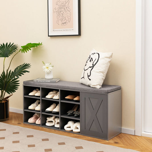 9-cube Shoe Bench with Adjustable Shelves and Removable Padded Cushion, Gray - Gallery Canada