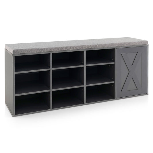 9-cube Shoe Bench with Adjustable Shelves and Removable Padded Cushion, Gray