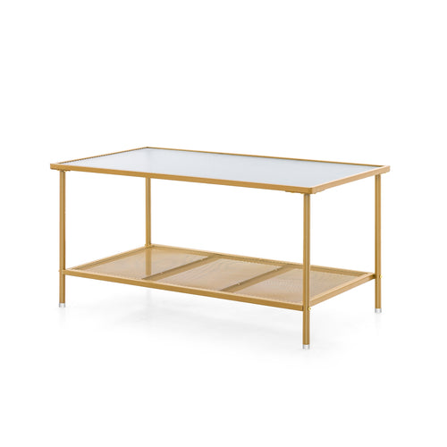 2-Tier Coffee Table, Tempered Glass Top, Golden