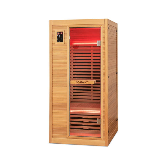 2024 New Model Single Person Far Infrared Wooden Sauna for Home, Natural