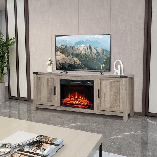 Electric Fireplace TV Stand with Storage Cabinets for TVs up to 70 Inch, Natural - Gallery Canada