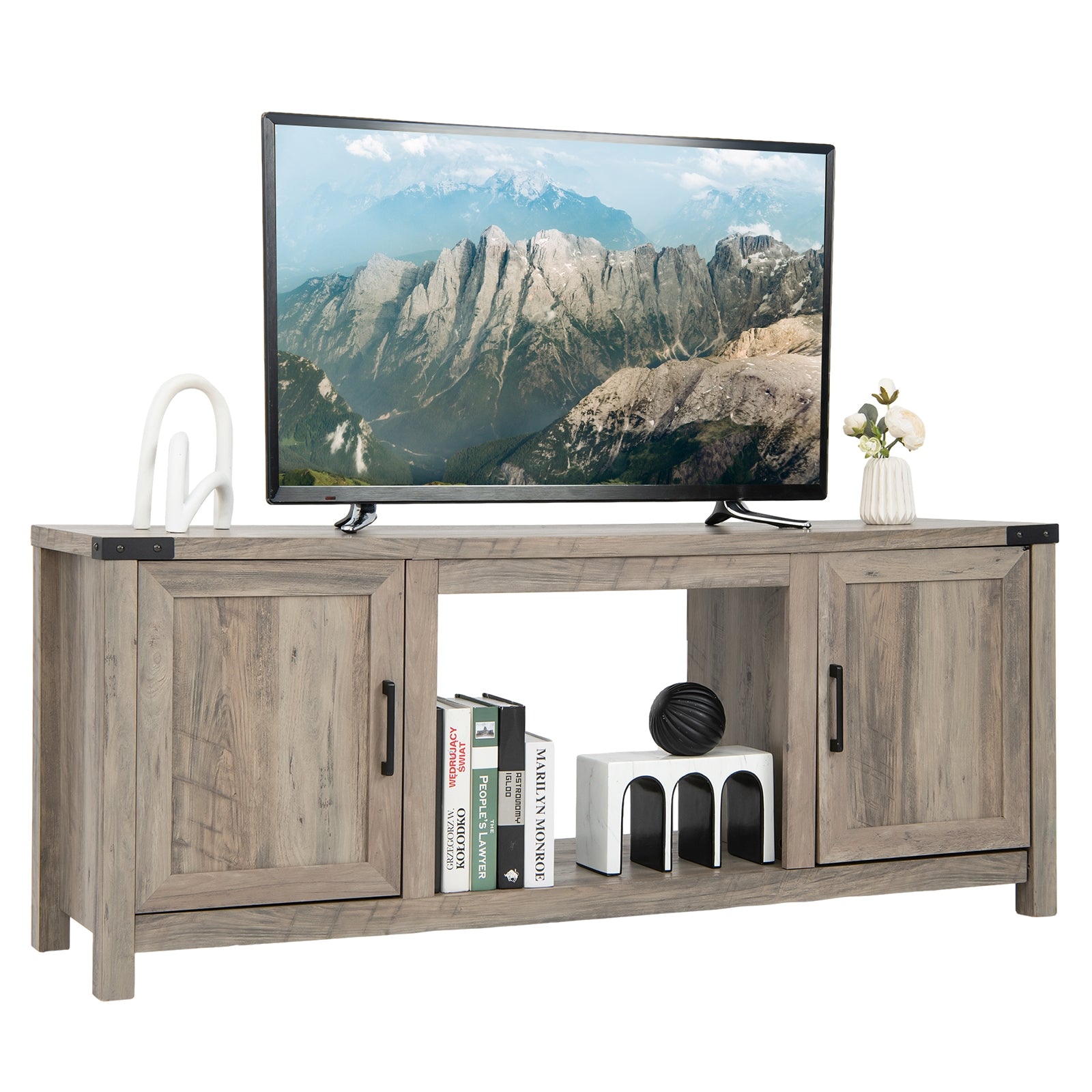 Electric Fireplace TV Stand with Storage Cabinets for TVs up to 70 Inch, Natural Entertainment Centers & TV Stands Natural at Gallery Canada