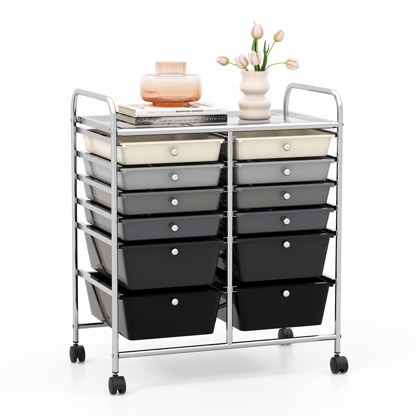 12-Drawer Rolling Storage Cart with Removable Drawers and Lockable Wheels, Gray File Cabinets Gray at Gallery Canada