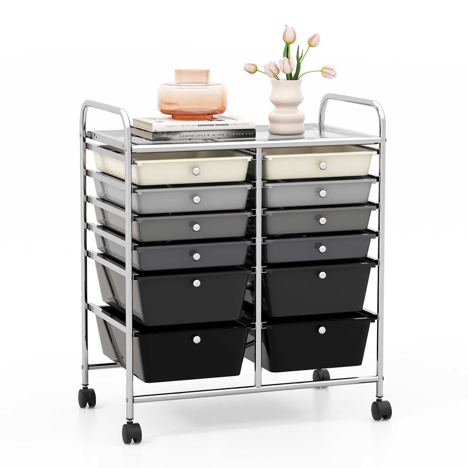 12-Drawer Rolling Storage Cart with Removable Drawers and Lockable Wheels, Gray File Cabinets Gray at Gallery Canada