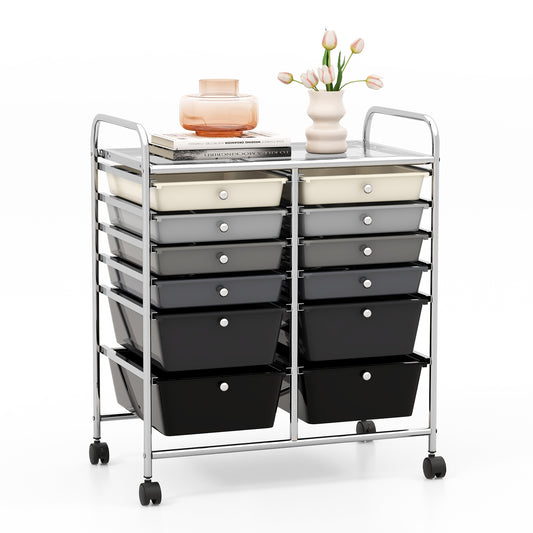 12-Drawer Rolling Storage Cart with Removable Drawers and Lockable Wheels, Gray File Cabinets Gray at Gallery Canada