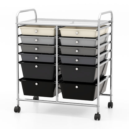 12-Drawer Rolling Storage Cart with Removable Drawers and Lockable Wheels, Gray File Cabinets at Gallery Canada