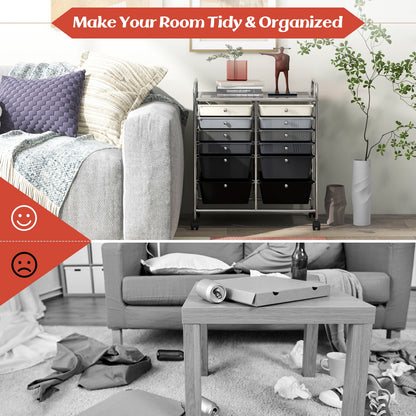 12-Drawer Rolling Storage Cart with Removable Drawers and Lockable Wheels, Gray File Cabinets at Gallery Canada