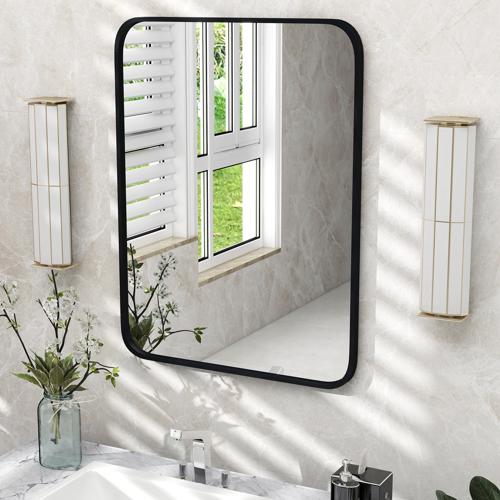 24 x 32 Inch Rectangle Mirror, Wall Mounted Minimalist, Black Wall Mirrors at Gallery Canada