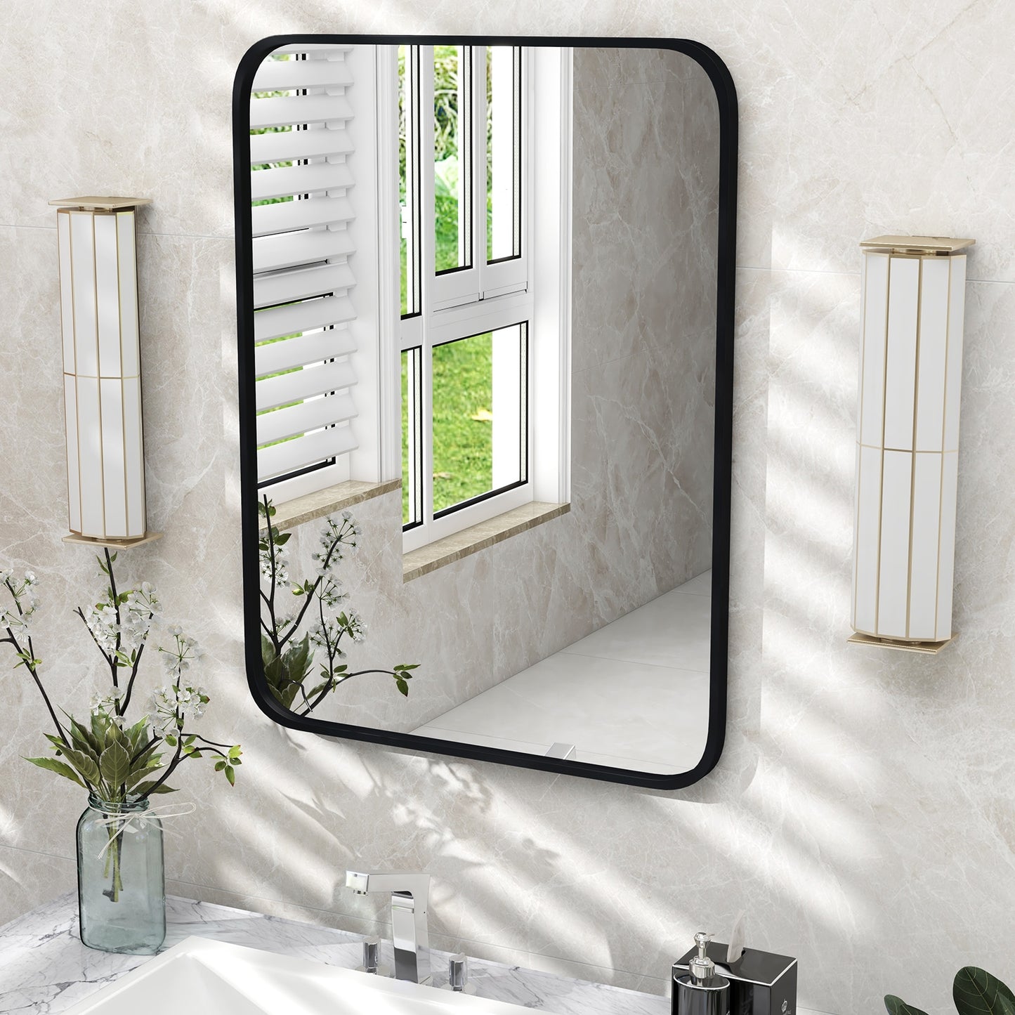 24 x 32 Inch Rectangle Mirror, Wall Mounted Minimalist, Black Wall Mirrors at Gallery Canada