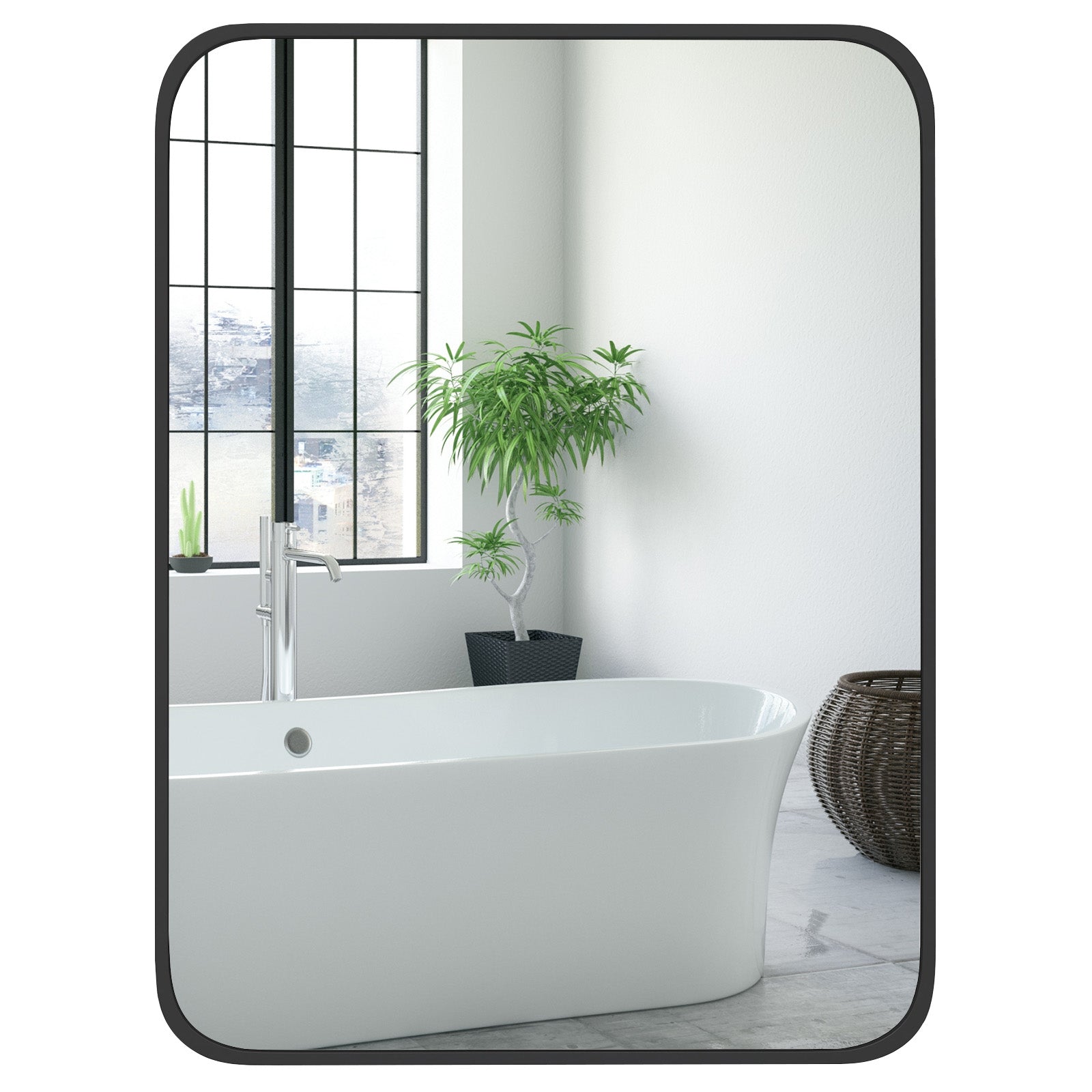24 x 32 Inch Rectangle Mirror, Wall Mounted Minimalist, Black Wall Mirrors Black at Gallery Canada