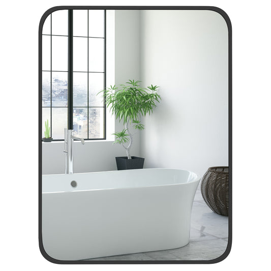 24 x 32 Inch Rectangle Mirror, Wall Mounted Minimalist, Black Wall Mirrors Black at Gallery Canada