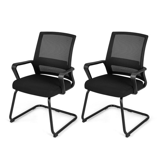 Office Guest Chair with Lumbar Support for Waiting Room-2 Pieces, Black