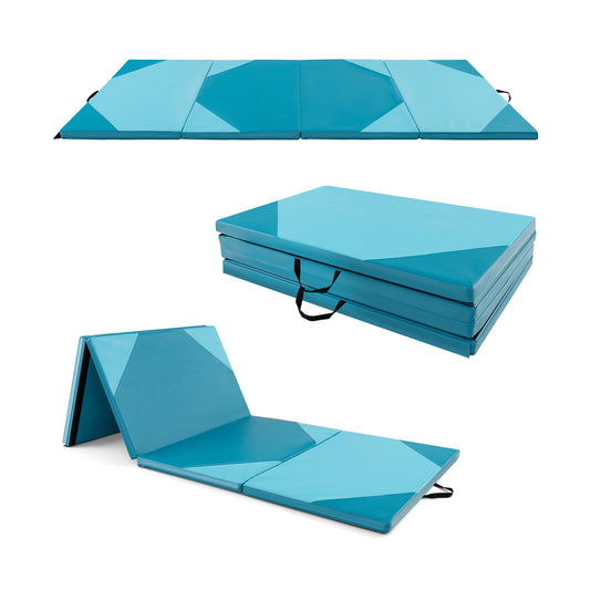 10 Feet x 4 Feet x 2 Inch Folding Exercise Mat with Hook and Loop Fasteners, Blue Yoga & Gym Mats Blue at Gallery Canada