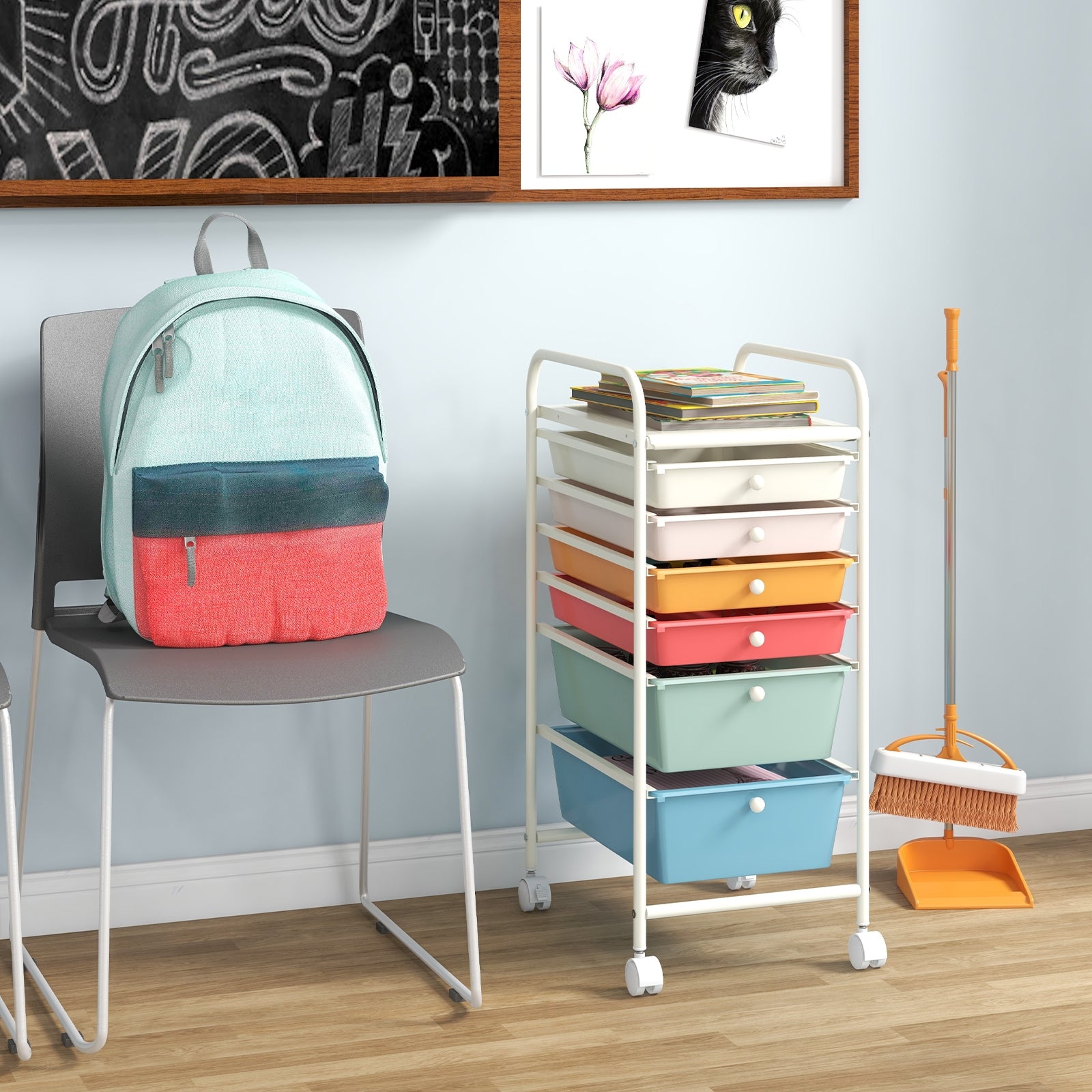 6 Drawers Rolling Storage Cart Organizer, Macaron Multicolor File Cabinets at Gallery Canada