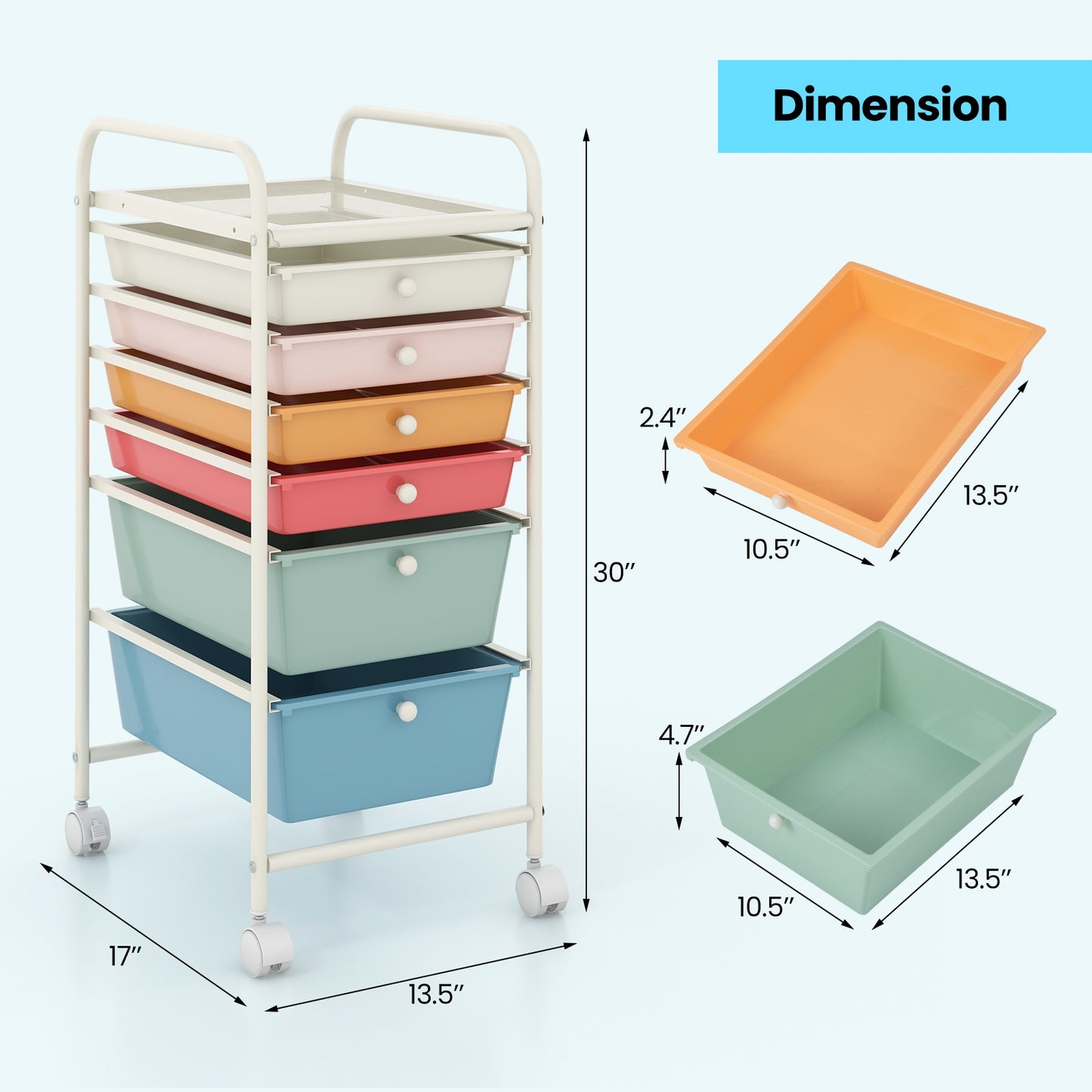 6 Drawers Rolling Storage Cart Organizer, Macaron Multicolor File Cabinets at Gallery Canada