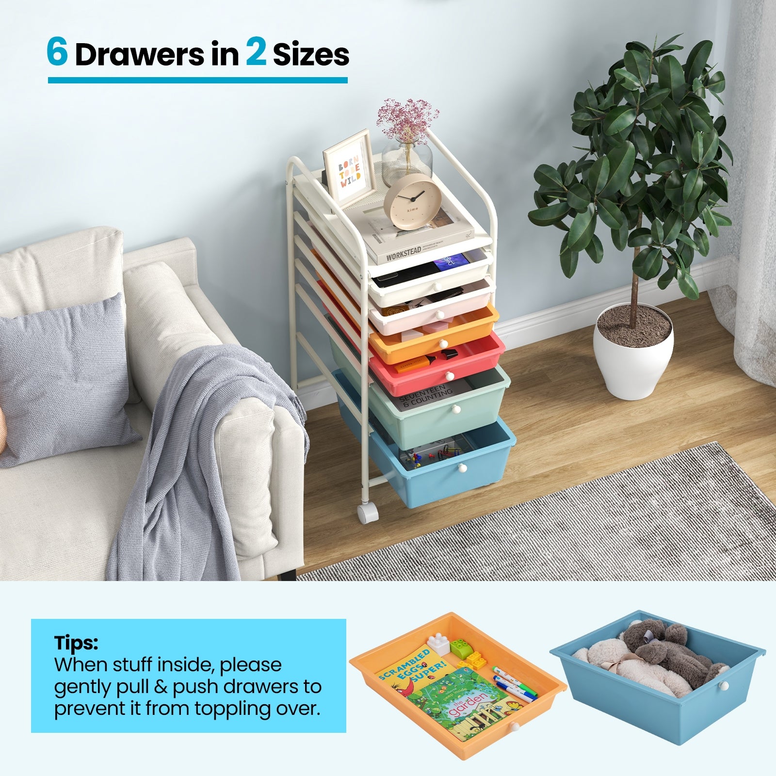 6 Drawers Rolling Storage Cart Organizer, Macaron Multicolor File Cabinets at Gallery Canada