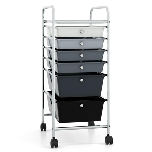 6 Drawers Rolling Storage Cart Organizer, Gray, Black