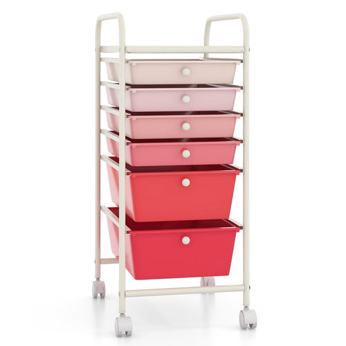 6 Drawers Rolling Storage Cart Organizer, Pink
