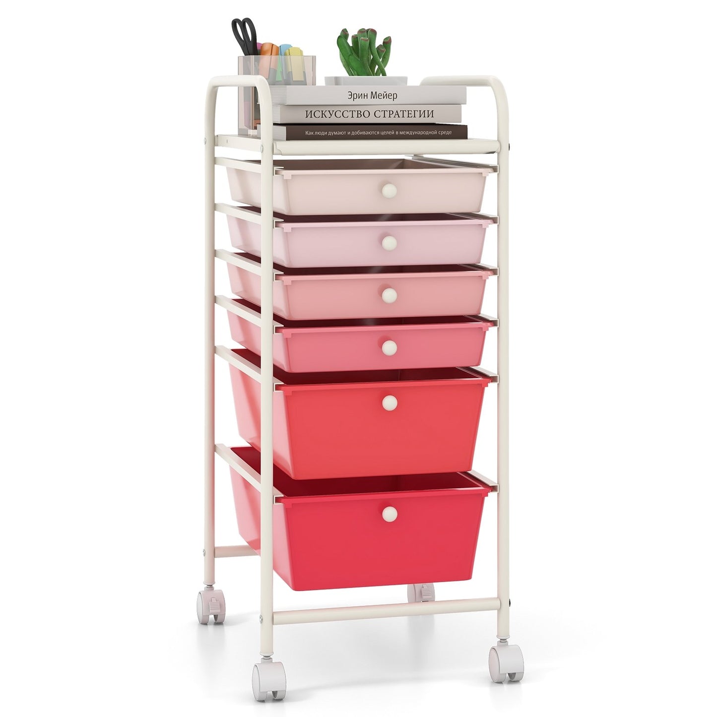 6 Drawers Rolling Storage Cart Organizer, Pink
