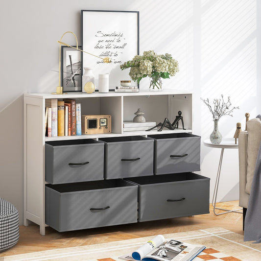 Fabric Dresser with 5 Drawers for Bedroom, White - Gallery Canada