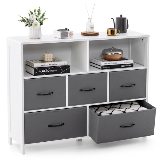 Fabric Dresser with 5 Drawers for Bedroom, White