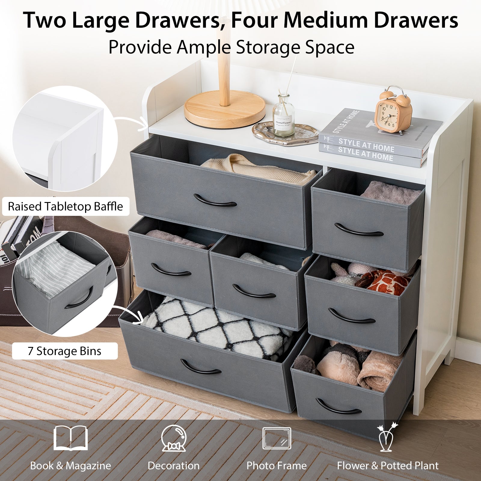 Fabric Dresser, 7 Drawers For Bedroom, White Dressers & Chests at Gallery Canada