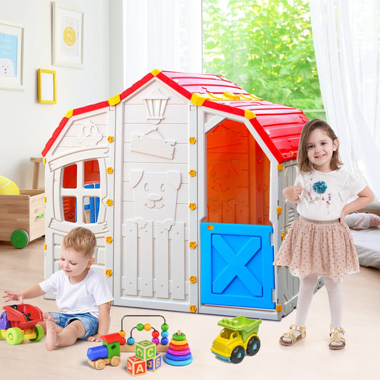 Cottage Kids Playhouse with Openable Windows and Working Door, Multicolor - Gallery Canada