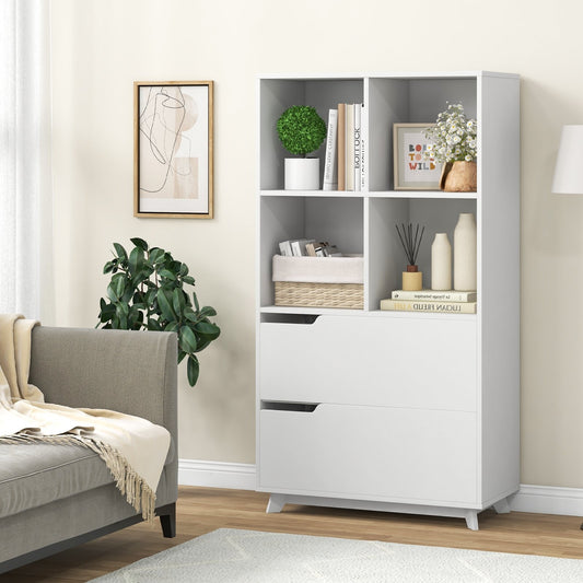 4-Tier Open Bookcase with 2 Drawers and 4 Storage Cubes, White - Gallery Canada