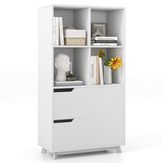 4-Tier Bookcase With 2 Drawers, 4 Storage Cubes, White